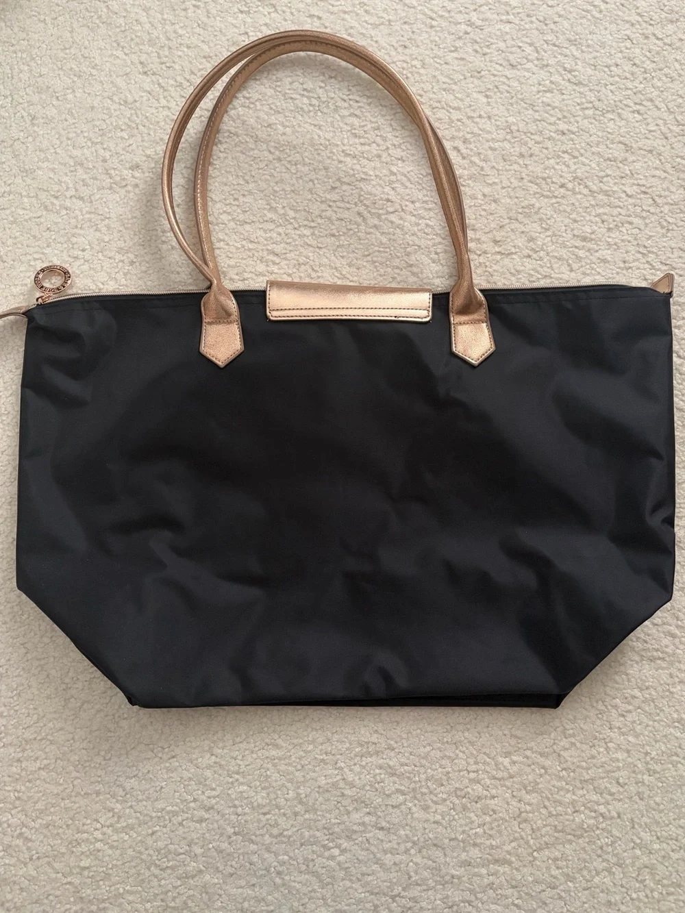 Black Tote Bag with Rose Gold Trim - Lightweight Everyday Shopper